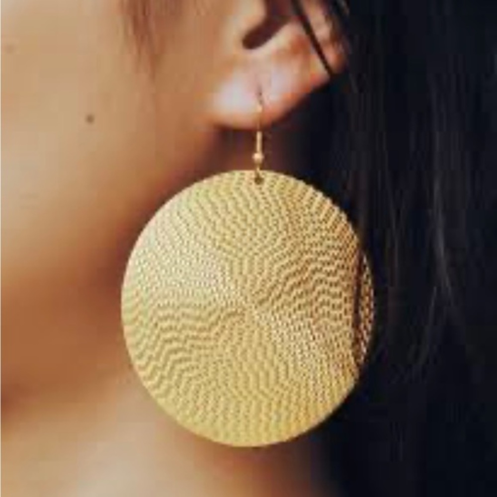 Lightweight Bohemian Geometric Earrings Gold 14k PVD disc ethnic gypsy w…